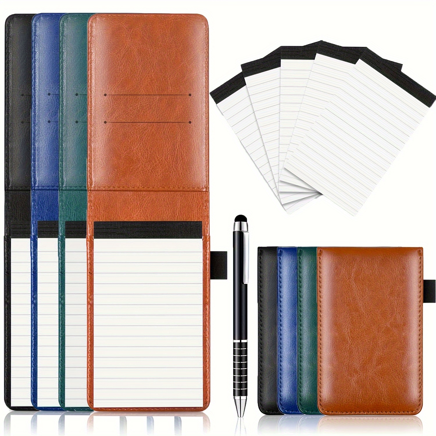 

7pcs Small Notepad Holder Set, Including A Leather Pocket Notebpad Hold With 50 Lined Sheets, A Metal Pen And 5pcs 3 X 5 Inch Replaceable Memo Pad( ), School, Office, Home, Note Pads