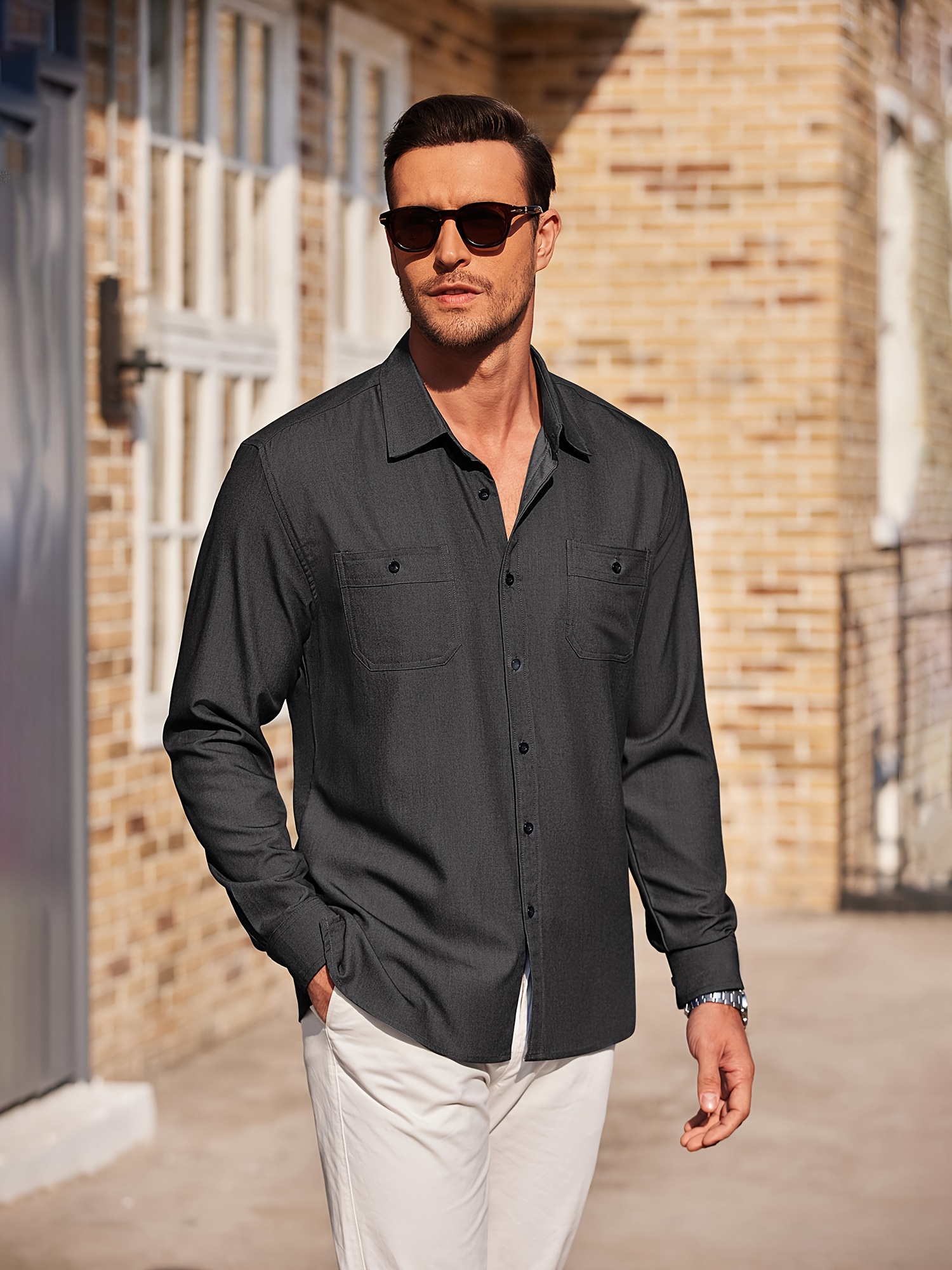 Men's Casual Button Shirts Long Sleeve Shirts - Temu