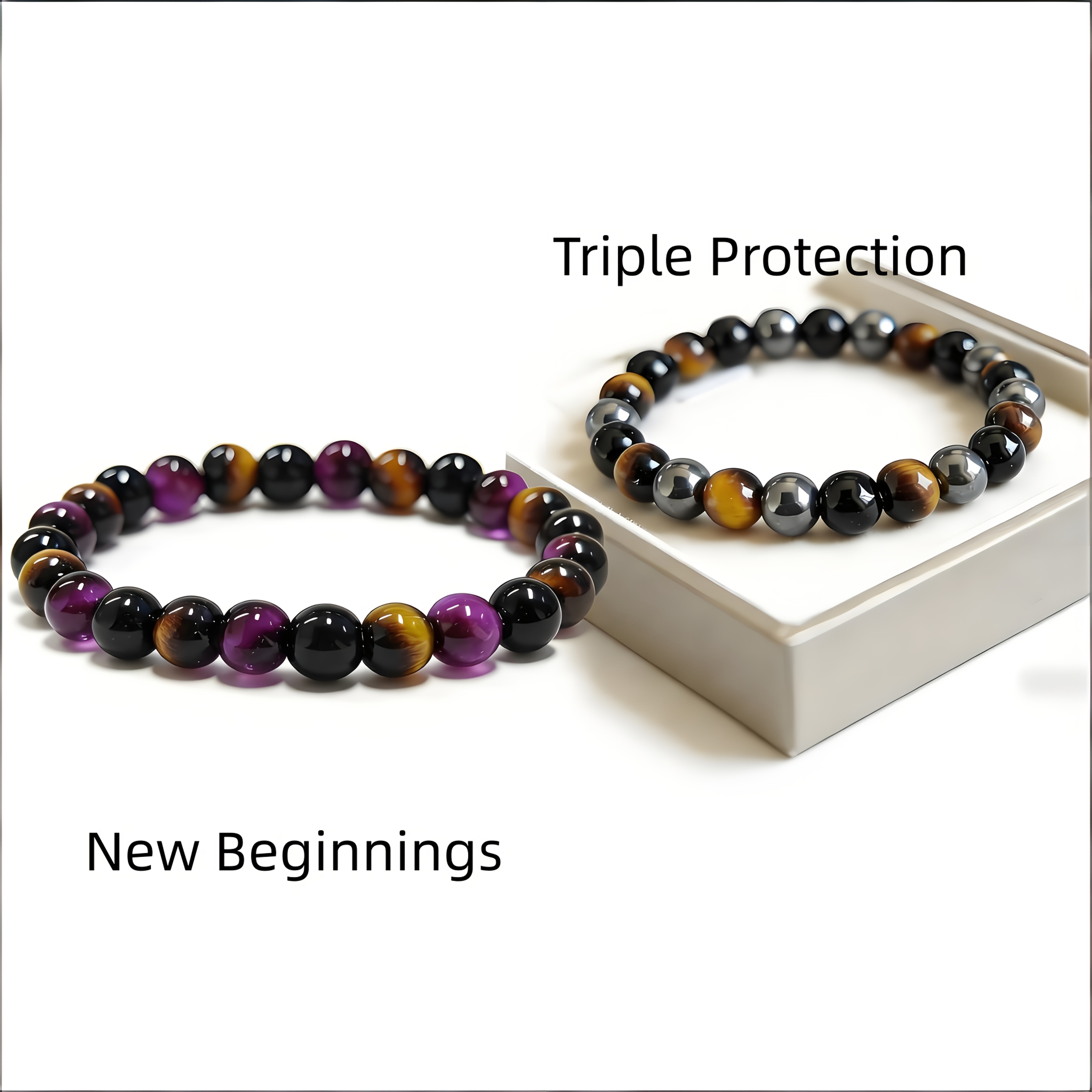 Handcrafted Unisex Healing Stone Bracelet Set, Courage & Protection