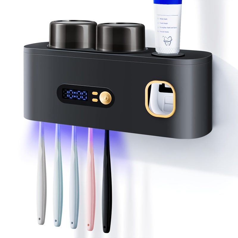 Smart Automatic Toothpaste Dispenser & Toothbrush Holder With System - Usb Rechargeable Wall-mounted Bathroom Organizer Suitable For Home, Usb- Hygienic Display, Storage For Modern Bathrooms
