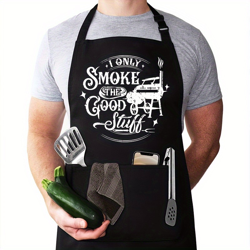 

1pc Unisex Adjustable With Pockets, Polyester Bbq Grill Apron, Humorous Print, Cooking Kitchen Apron For Men And Women, Ideal For Father's Day, Birthday, And Holiday Gifts