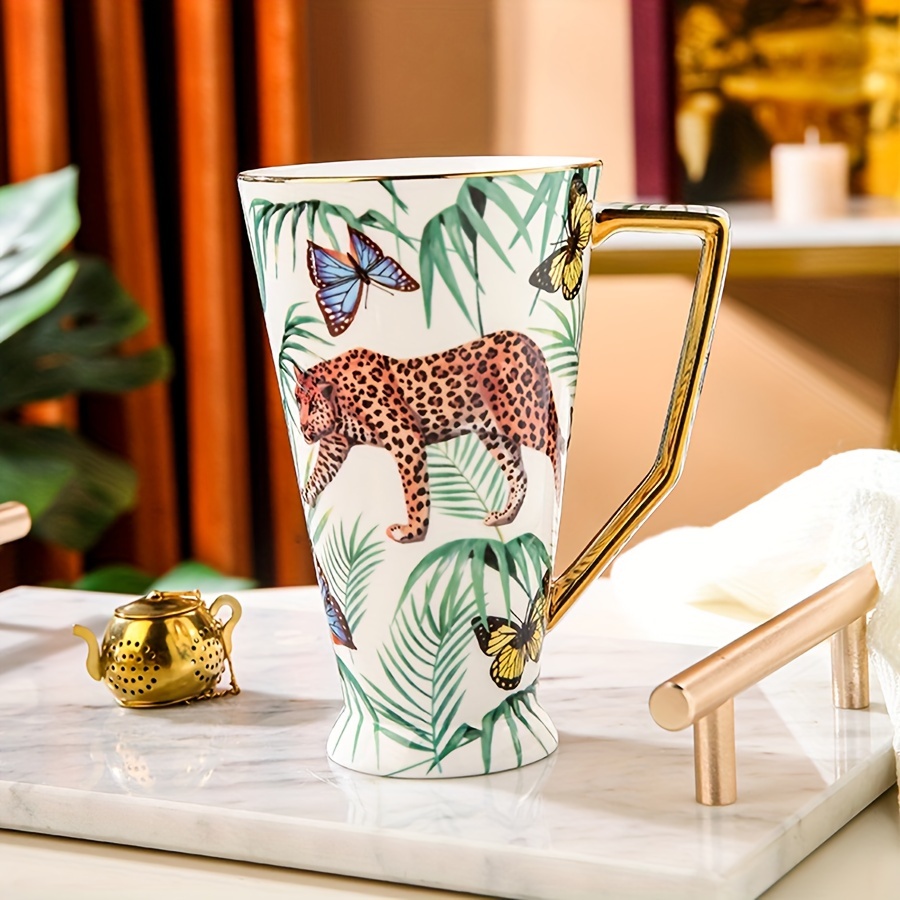leopard print bone china coffee mug 16 9oz large capacity - Temu United  Arab Emirates