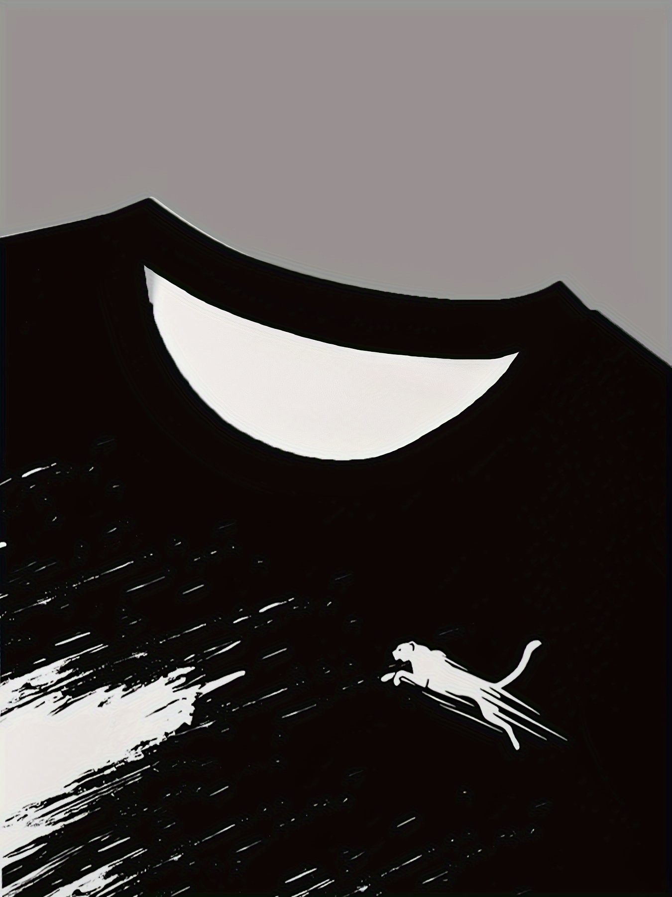 Men'S Casual Crew Neck T-Shirt with Running Animal 3D Print, Geometric Asymmetrical Design, 100% Polyester Knit Fabric, Slight Stretch, Regular Fit, Summer Street Hip Hop Sports Tee, 110gsm - Black & White