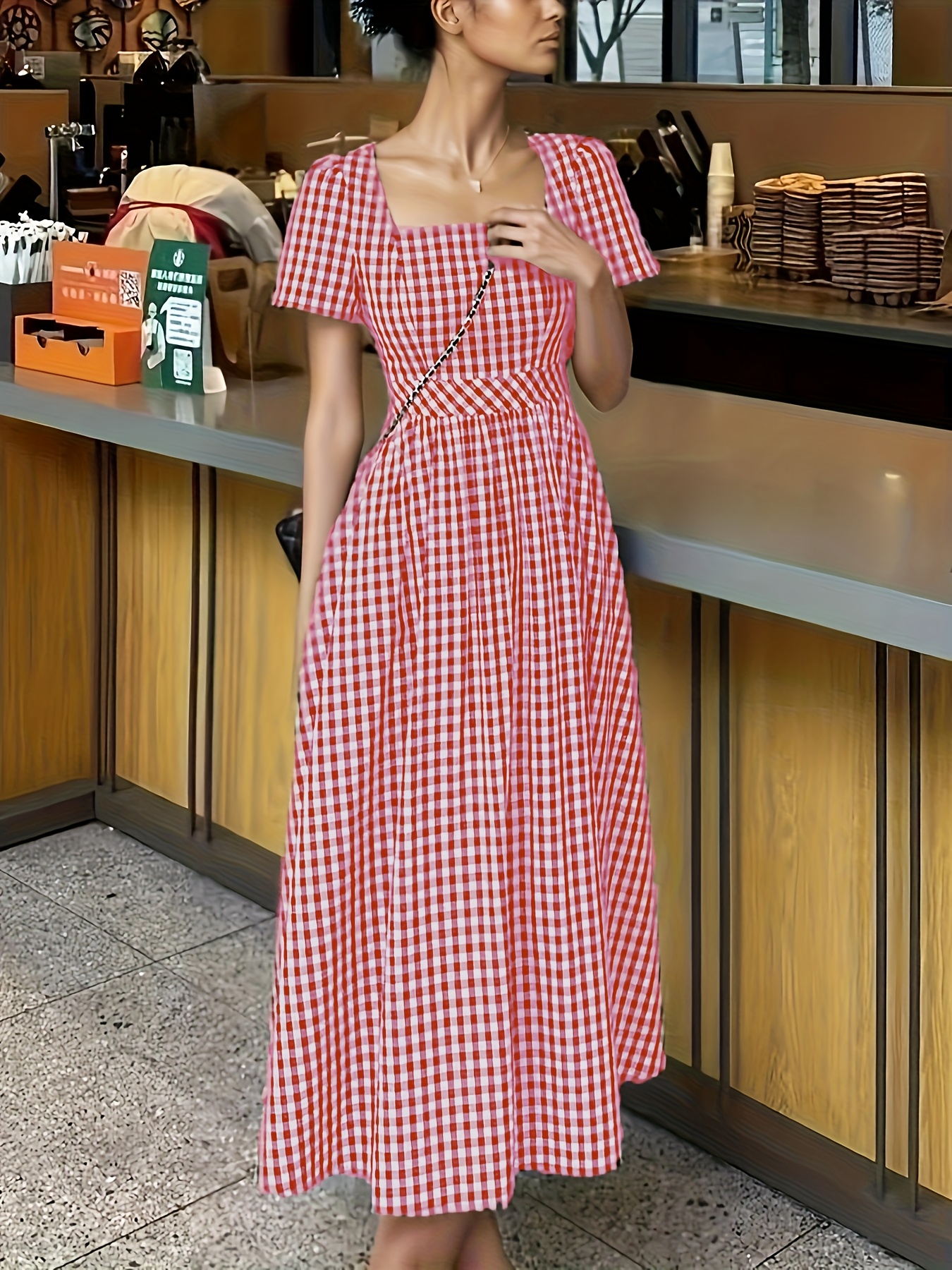 plus size plus size womens elegant checkered a line dress Temu