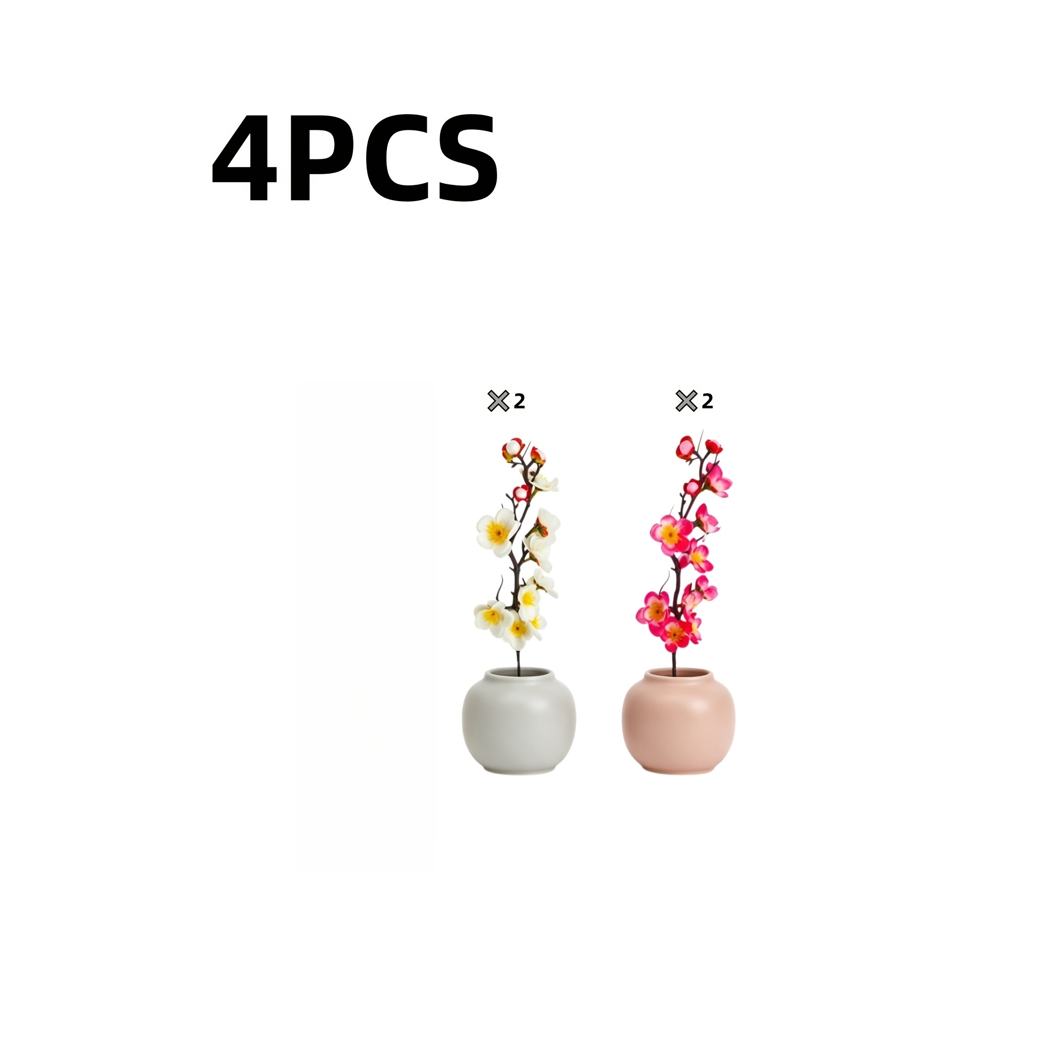 TEMU Dual-tone 4pcs Set - Artificial Flowers - Plum Blossoms | High-quality Fabric Flowers, Ideal For Holiday Decor, Free Matching With Pots |