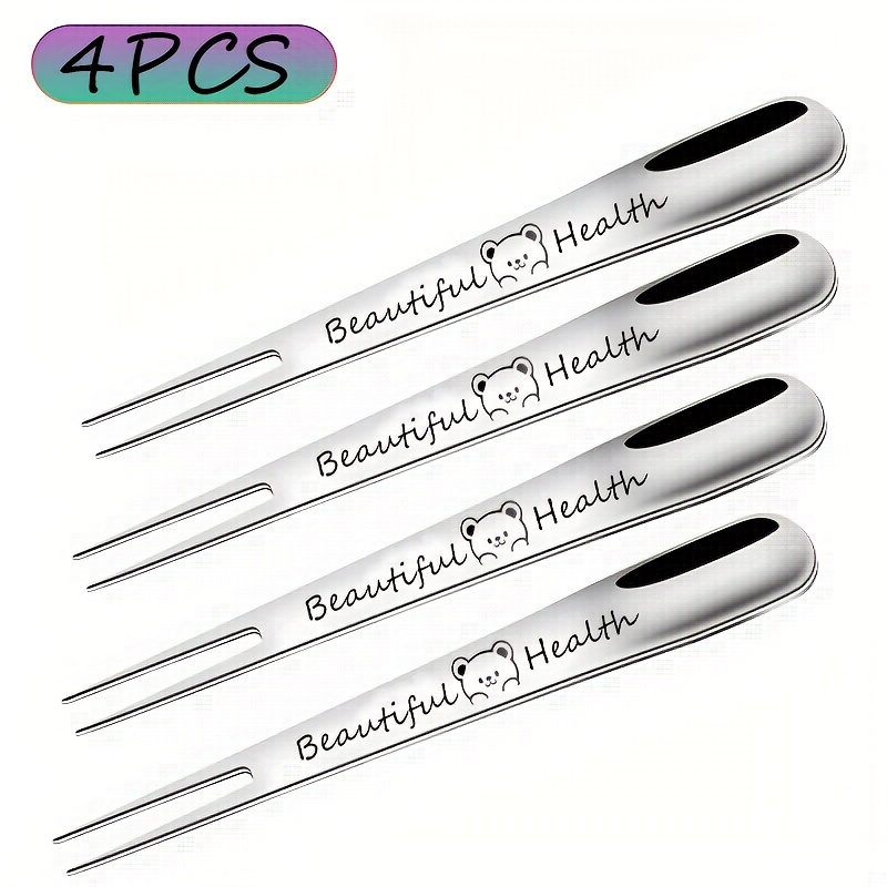 TEMU 4pcs Customized Personalized Text Stainless Steel Multi-functional Cutlery Set, Cute Patterns, Mini Spoons, Mini Forks, Polished Surface,