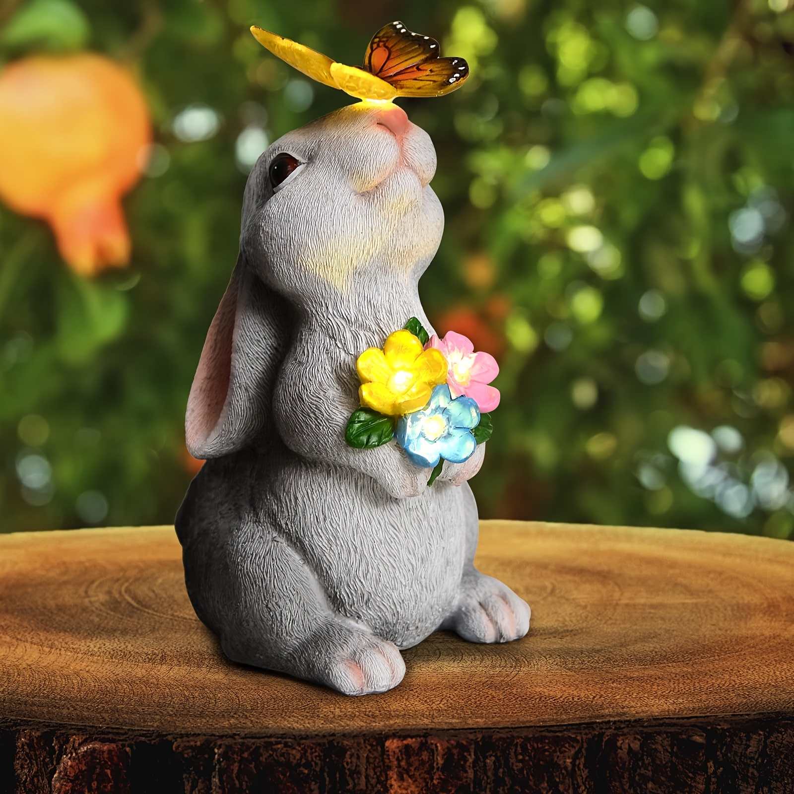 

Outdoor Rabbit Statue Decoration With Solar-powered Butterfly Light, Resin Art Deco Rabbit Figurine For Garden, Lawn, Patio, Yard Decor - Nature And Outdoors Theme, Mother's Day Gift, Floor Mount