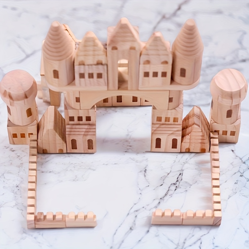 Novelty Creative Wooden Building Blocks Toy, Castle Theme Construction Blocks, Stacking Parent-child Puzzle Toys, Shape Recognition Educational Toys