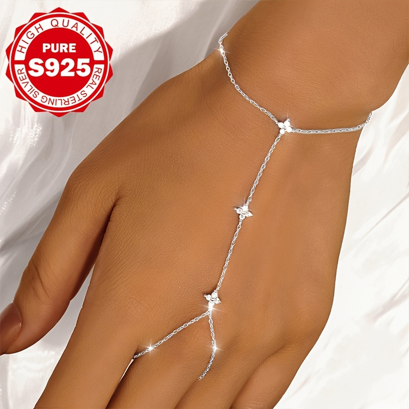 

1 Flower Finger Chain, S925 Pure Silvery, Stackable , Suitable For Party Wear, Suitable As Thanksgiving And Christmas Gifts, Low Allergy 2.2g