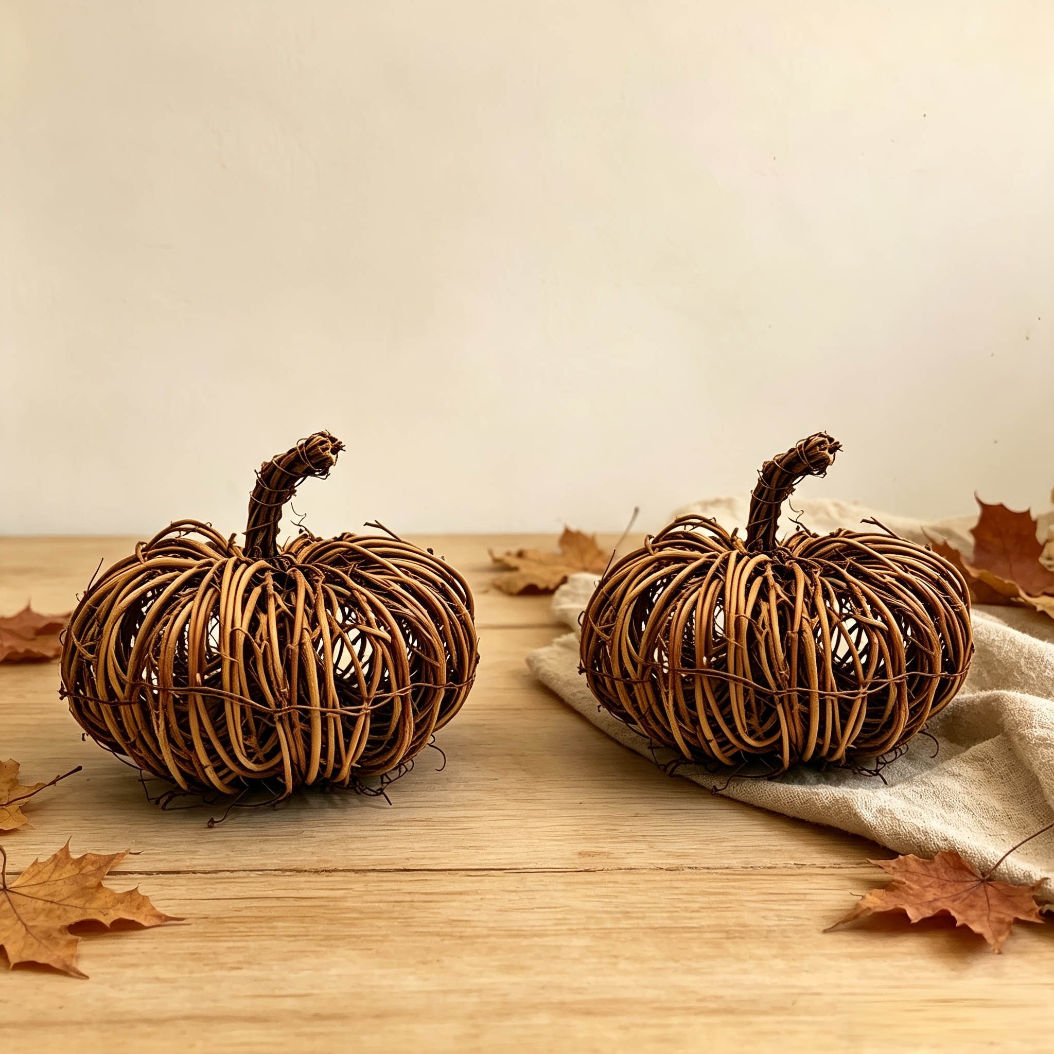 Image of 2pcs Rattan Pumpkin Ornaments, Country Farmhouse Style, Suitable For Festival, Halloween, Thanksgiving Decoration, Table Decorations, Wreath Additions, Wedding Decoration, Handmade, Gift