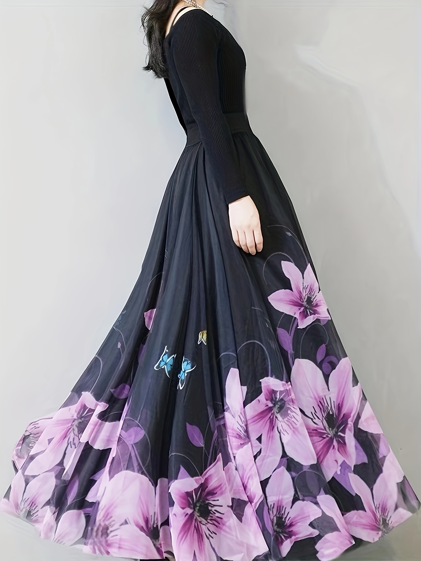 elegant floral mesh maxi skirt women a line flowy waist - Temu