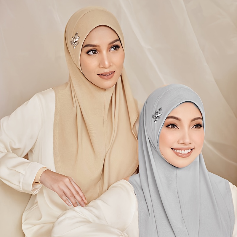 1pc   instant hijab with leaf stylish solid color   embellished convenient daily wear muslim headscarf