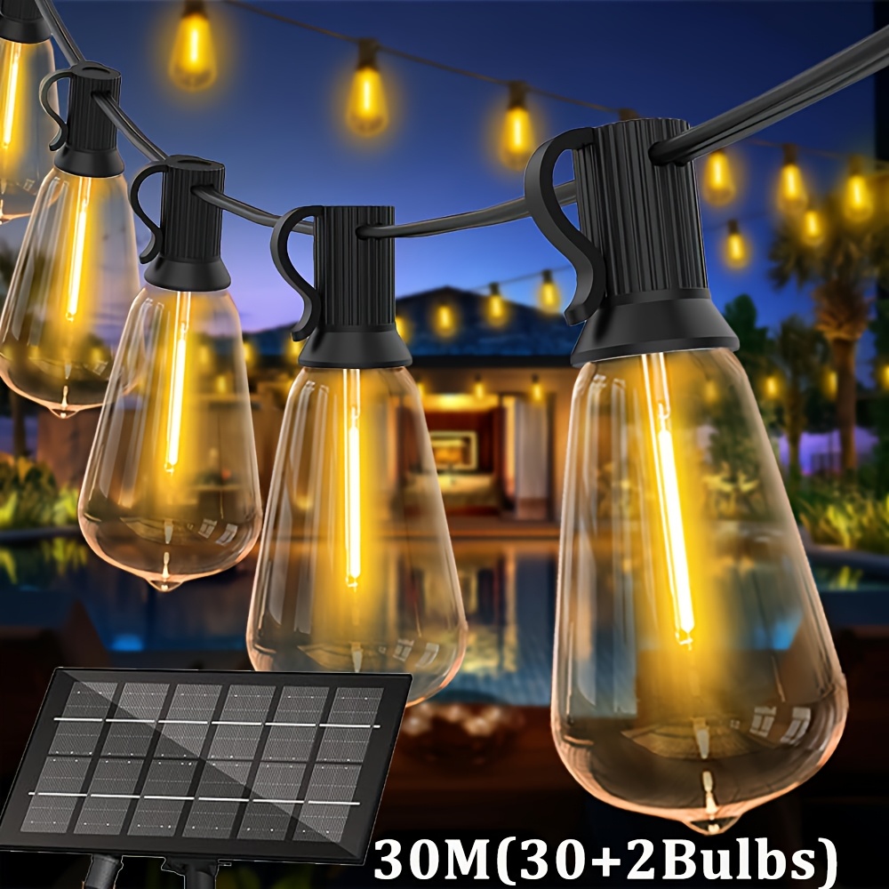 TEMU Guirnalda de luces LED solares, 30 m/, luces solares de exterior con control remoto, 8 de iluminación, 4 niveles de , aptas para decoración