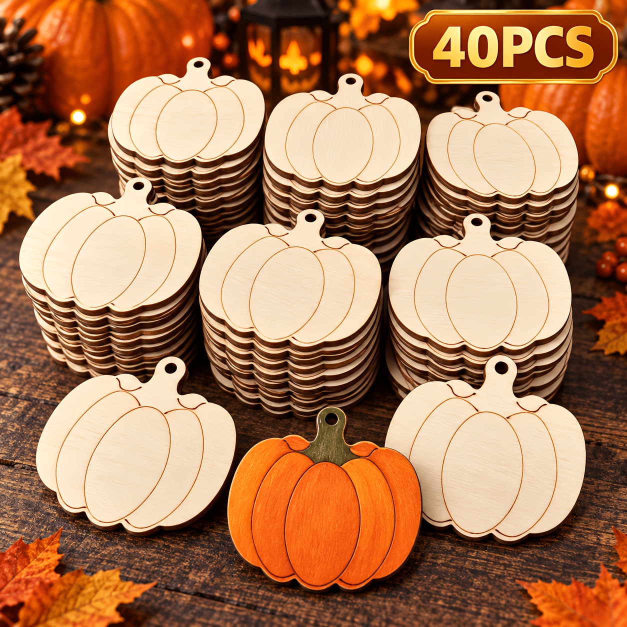 TEMU 40pcs Unfinished Wooden Pumpkin-shaped Ornaments, Suitable For Hand Painting Decoration, Halloween, Thanksgiving, Christmas Wedding And Home