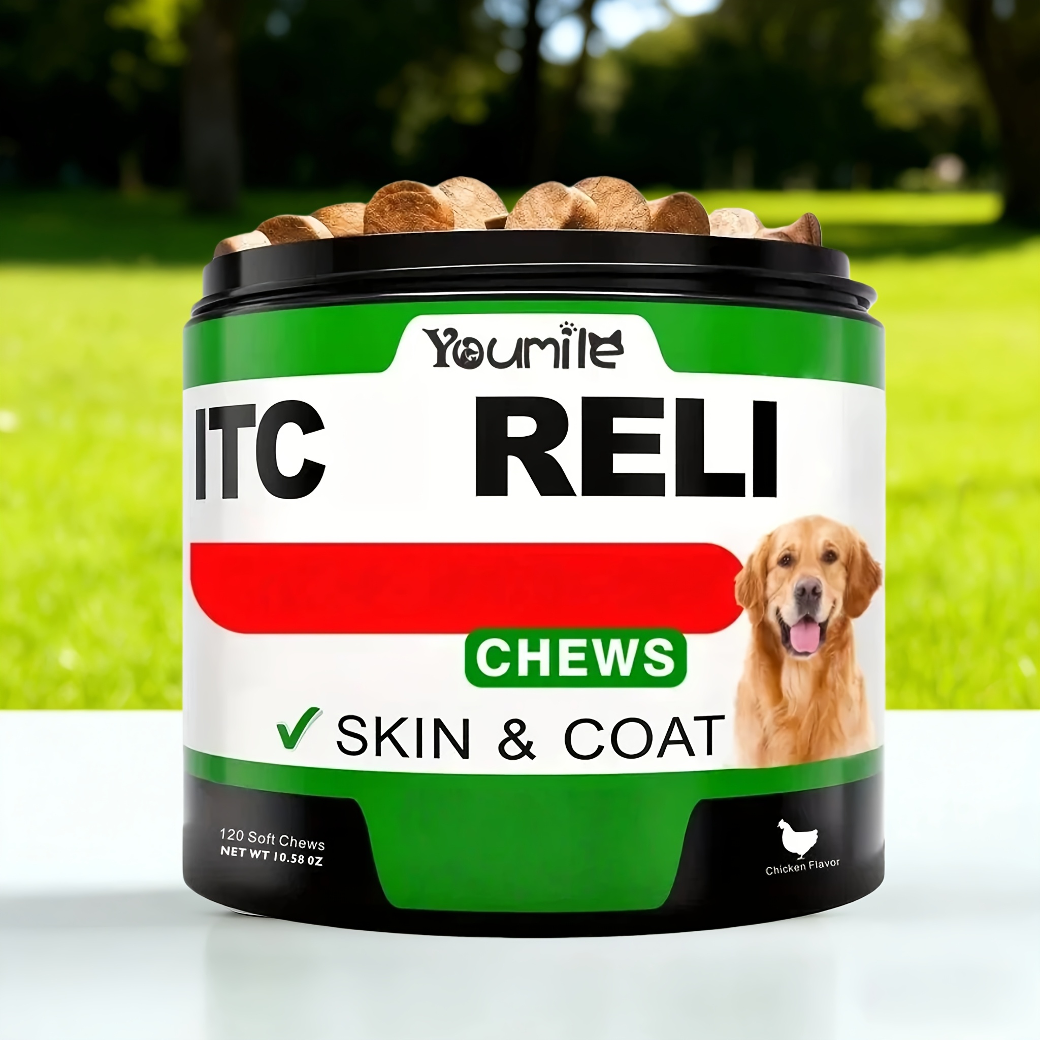 [chicken ] 30ct Trial Size/ 120ct Value Jar, | Dog Skin Coat Chews For And Gut Support, Promotes And Coat, Suitable For Golden Retrievers And Border Collies