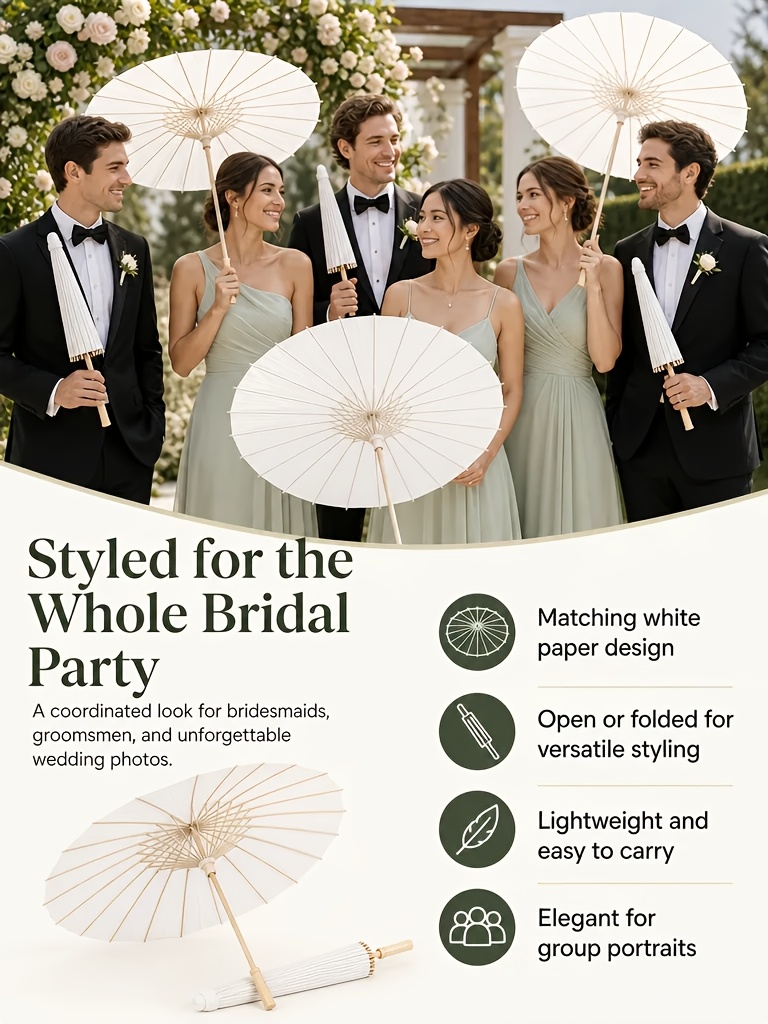 5/10/15/20 Pcs 23.62 Inch White Paper Sun Umbrellas, Chinese Japanese Style Decorative Parasol, Handmade DIY Painting, Wedding, Bridal Shower, Photography Prop, Party Favor, Garden Patio Decor, White Folding Fans Handmade Parasol