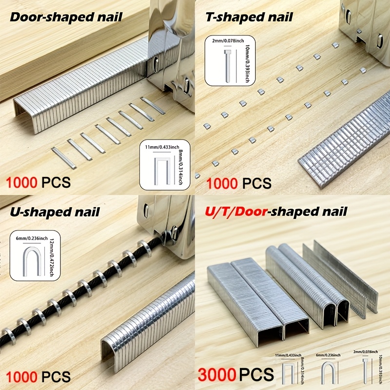 Image of Professional 3000pcs/300pcs Nail And Staple Combo Kit - Heavy Duty Door Nails, T-nails, U-nails For Picture Framing, Woodworking Projects, Wiring Fastening