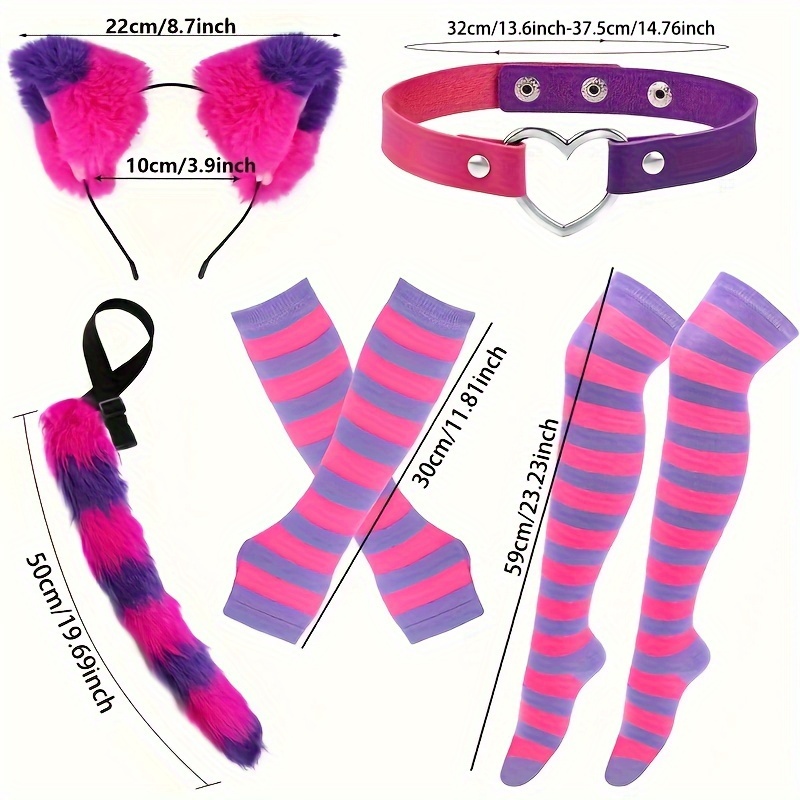 Festive Pink and Purple Striped Cat Costume Set with Headband and Tail