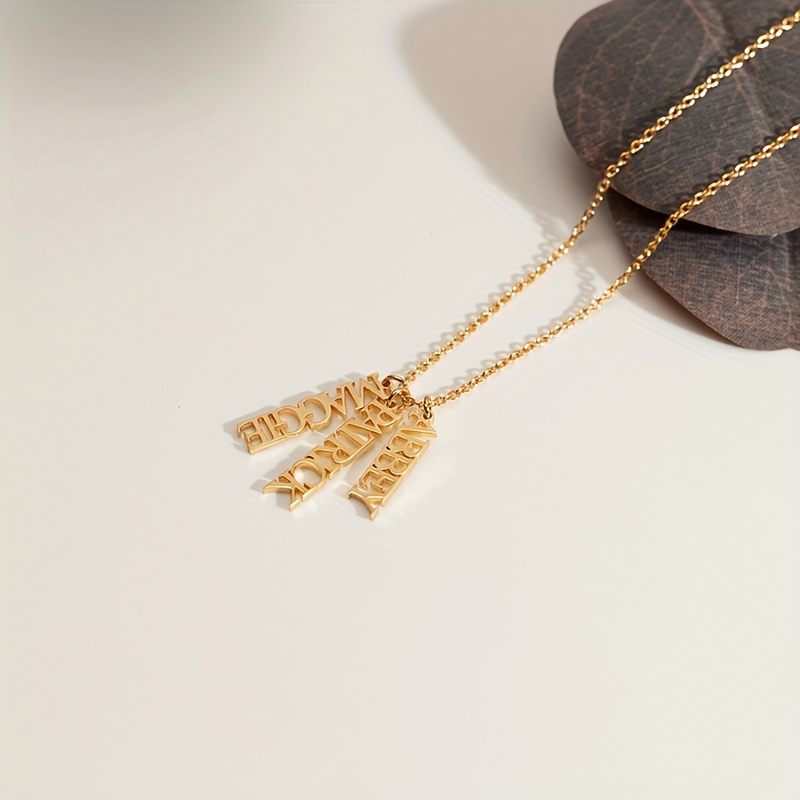 Women's Custom Vertical Name Necklace, 18K Gold Plated