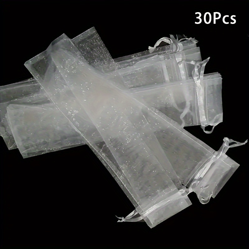 Image of 30pcs Transparent Sheer Organza Drawstring Pouches - Elegant Mesh Gift Bags For Jewelry, Wedding Favors, Party Supplies & Hand Fan Storage - Durable Reusable Decorative Packaging