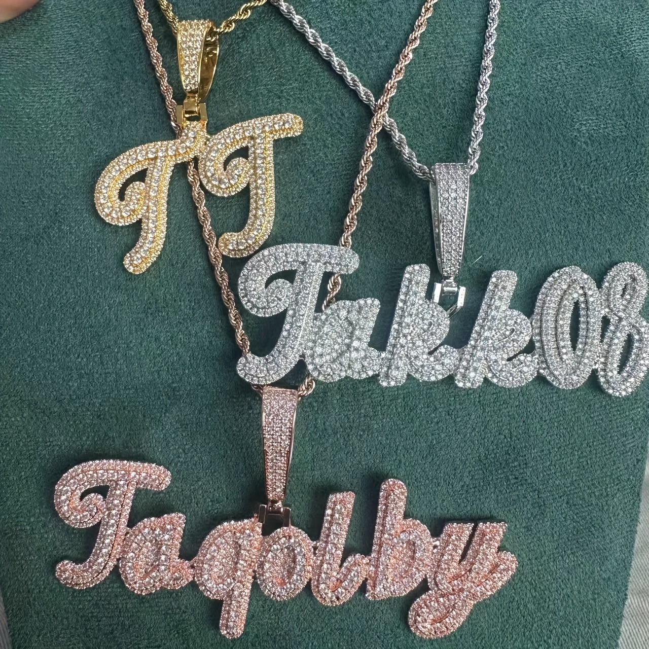 

Fashionable Hip-hop Style Letter Pendant Necklace With 20" Twisted Chain - Synthetic Zirconia & White Golden Plated, Non-magnetic