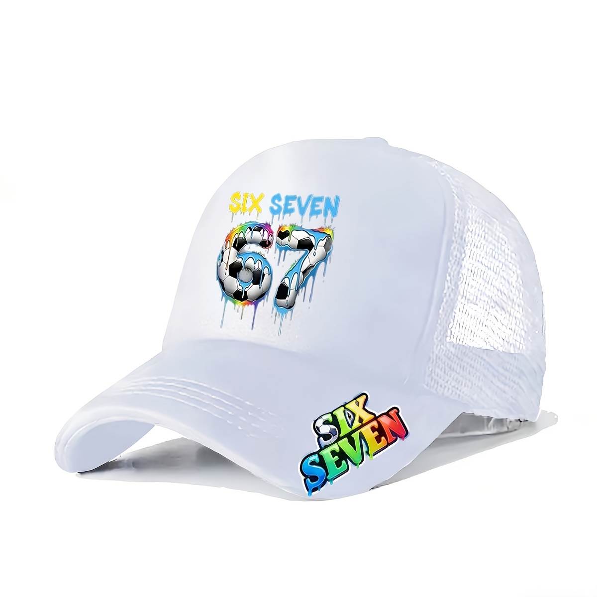 TEMU A Unisex Baseball Cap Featuring A "67" Football Theme And Ice Cream Raindrop Print Design, Perfect For Outdoor Activities, Travel, Football