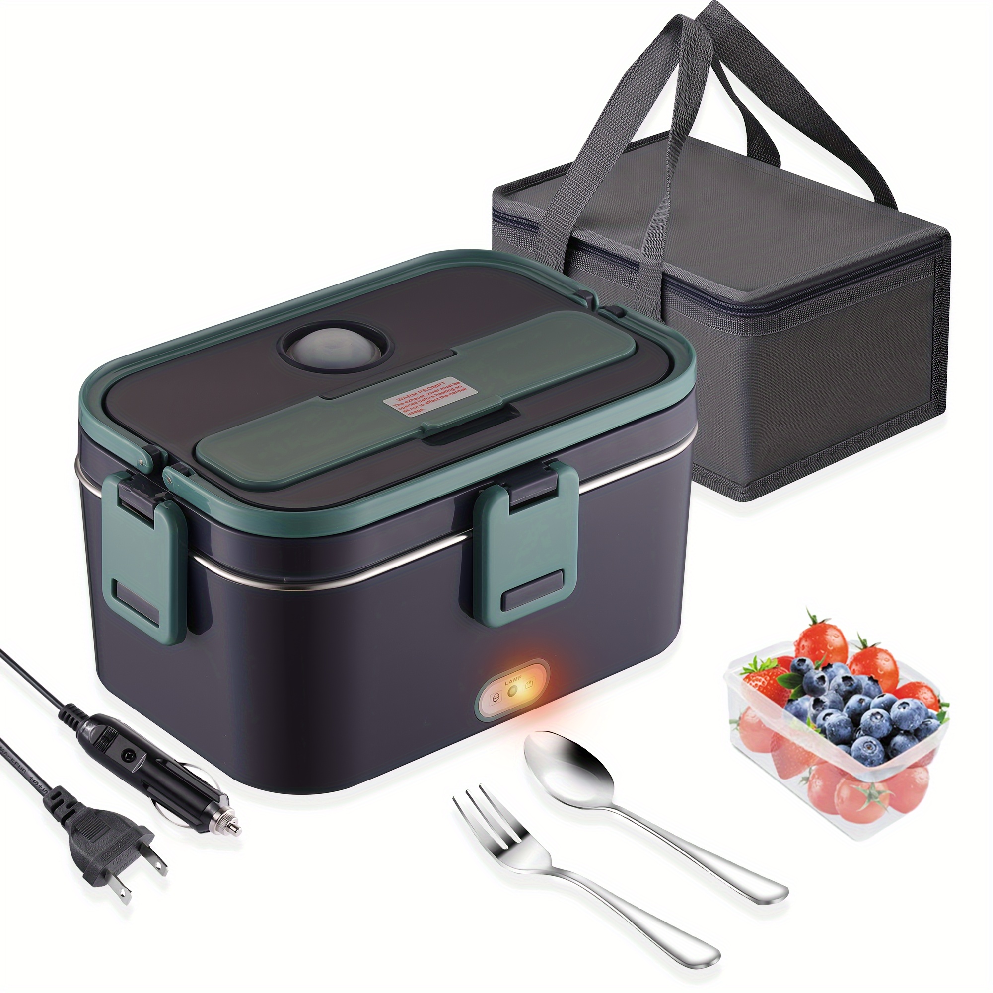 

1.8l Electric Lunch Box Food Warmer 80w Men's Heated Lunch Box Adult Electric Lunch Box Portable 12/24/110v Work/car/truck Heated Lunch Box With Insulated Bag (green)