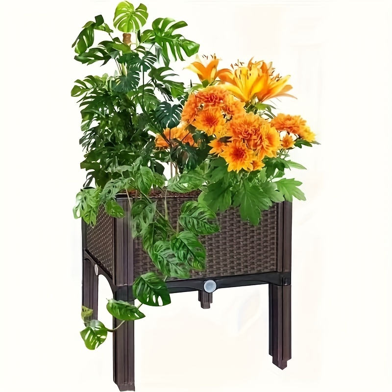 Raised Garden Planter with Legs, Traditional Black Woven Plastic Container, Perfect for Outdoor Gardening - Great for Growing Flowers, Vegetables, And Herbs | Sturdy And Lightweight Elevated Garden Planter with a Versatile Design 3 Raised Garden Planter with Legs, Traditional Black Woven Plastic Container, Perfect for Outdoor Gardening - Great for Growing Flowers, Vegetables, And Herbs | Sturdy And Lightweight Elevated Garden Planter with a Versatile Design - Image 3