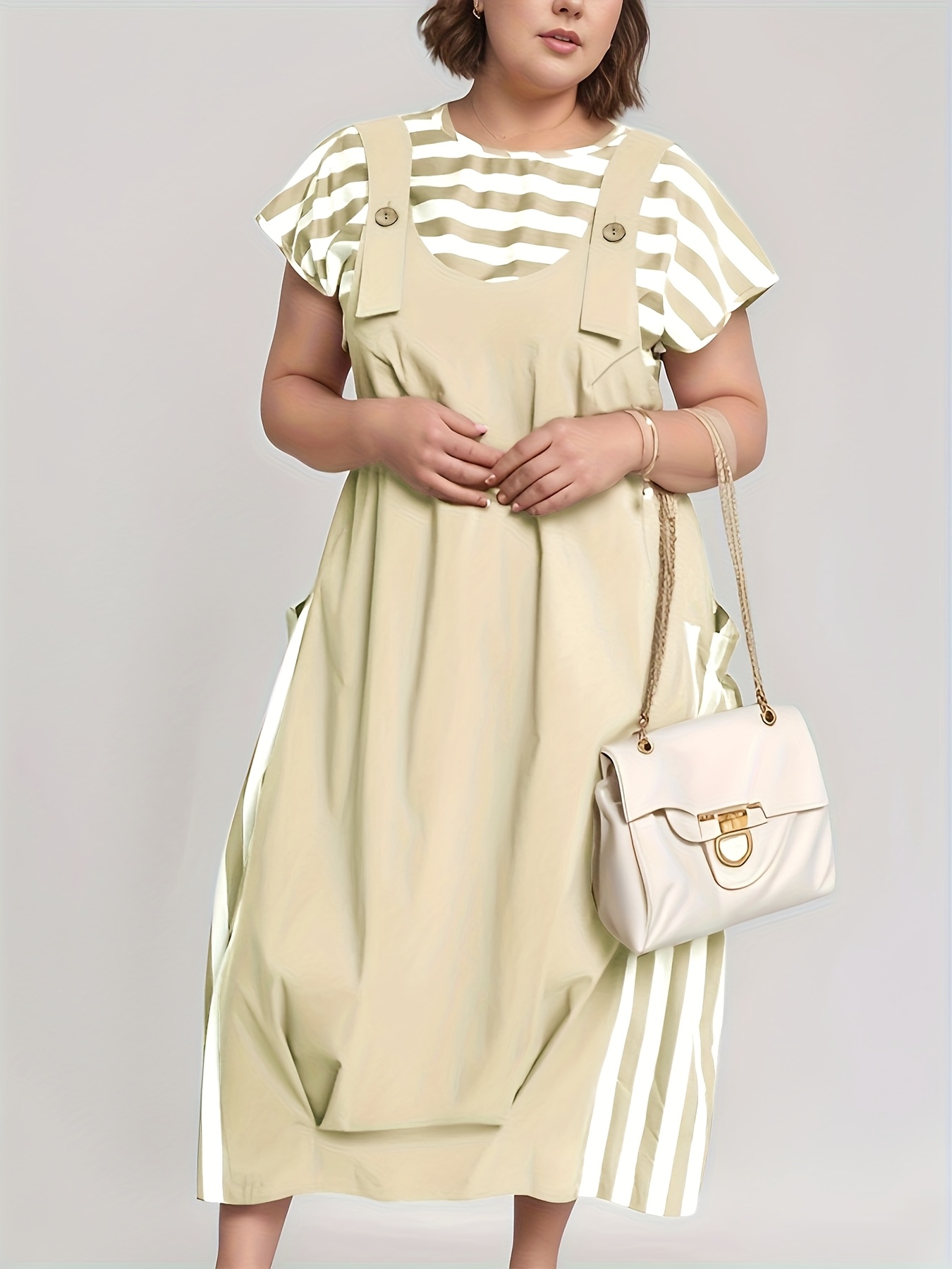 plus size womens plus size casual striped jumpsuit white t Temu