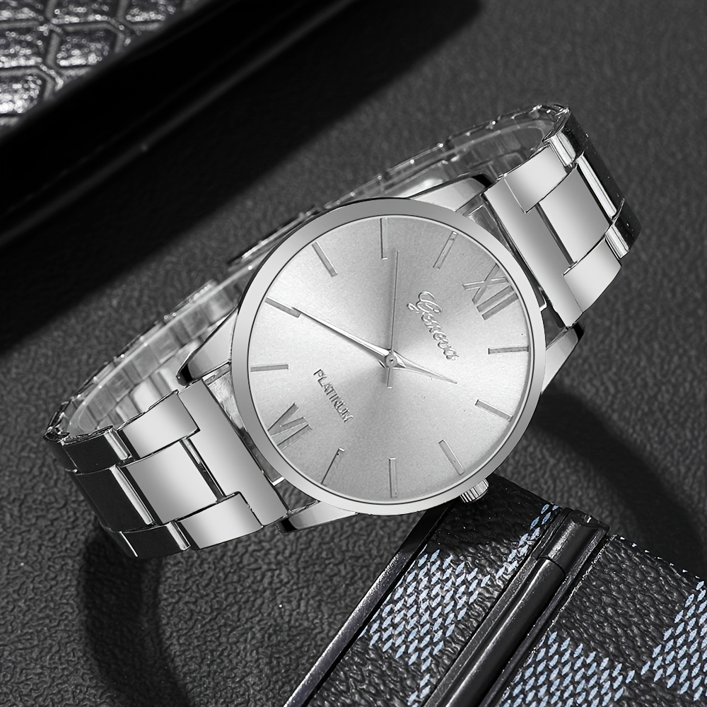 un conjunto de piezas, elegante combinación de reloj de cuarzo para hombre: con un diseño de esfera redonda, correa de acero inoxidable, de aleación de, movimiento electrónico y un casual y elegante, lo que lo convierte en un regalo ideal para, ramadán, o para papá. 6