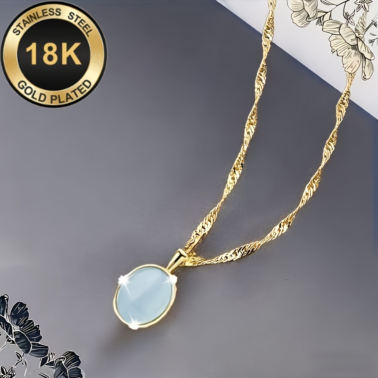 TEMU 1pc - 18k Gold-plated Stainless Steel Water Ripple Necklace, Easy Retro Style, Lobster Clasp Design, Suitable For Daily And Party Wear,