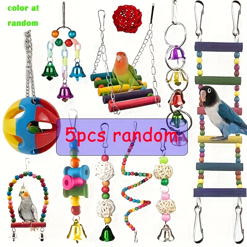 TEMU 5pcs Random Swing Hanging Standing Chewing Toy Hammock Climbing Ladder, Cage Colorful Toys Suitable For Budgerigar, Parakeet, Conure, Cockatiel, , ,