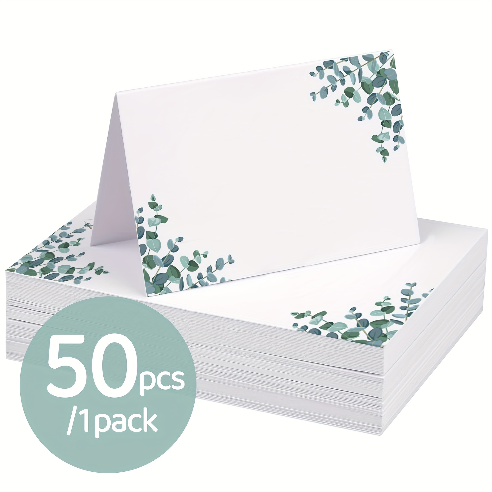 50pcs Of Eucalyptus Leaf Party Cards, Elegantly Designed Name Cards For Table Decoration, Used For Writing Decorative Cards On Tables For Weddings, Birthdays, Confirmations, And Baptism Celebrations