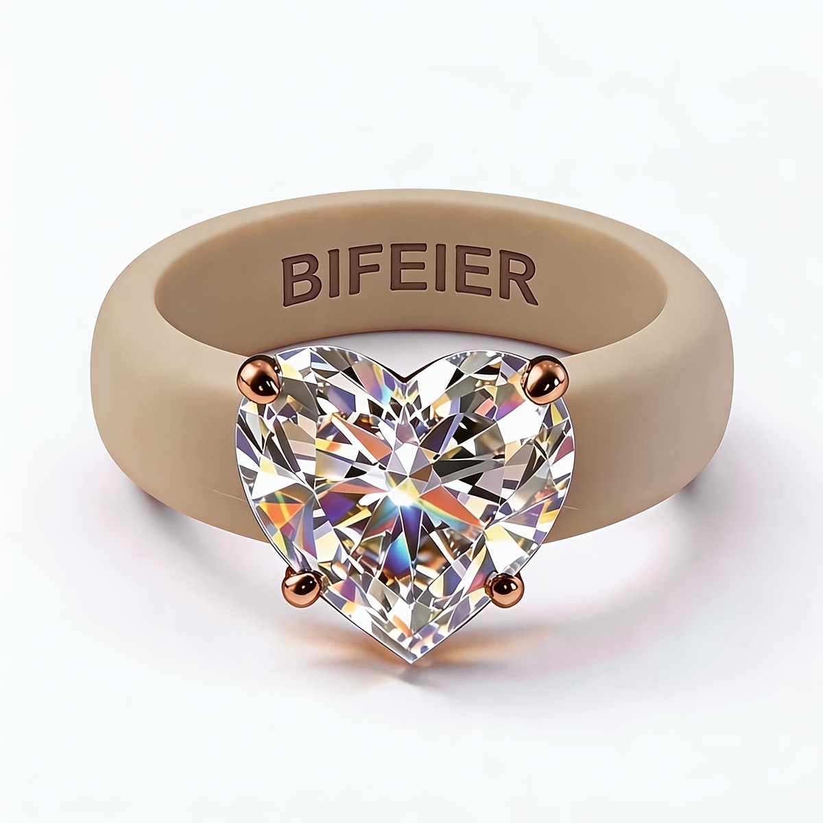 TEMU BIFEIER Anello da donna in silicone ipoallergenico e resistente allo sbiadimento, abbinato all'elegante anello con zirconia a forma di cuore, da