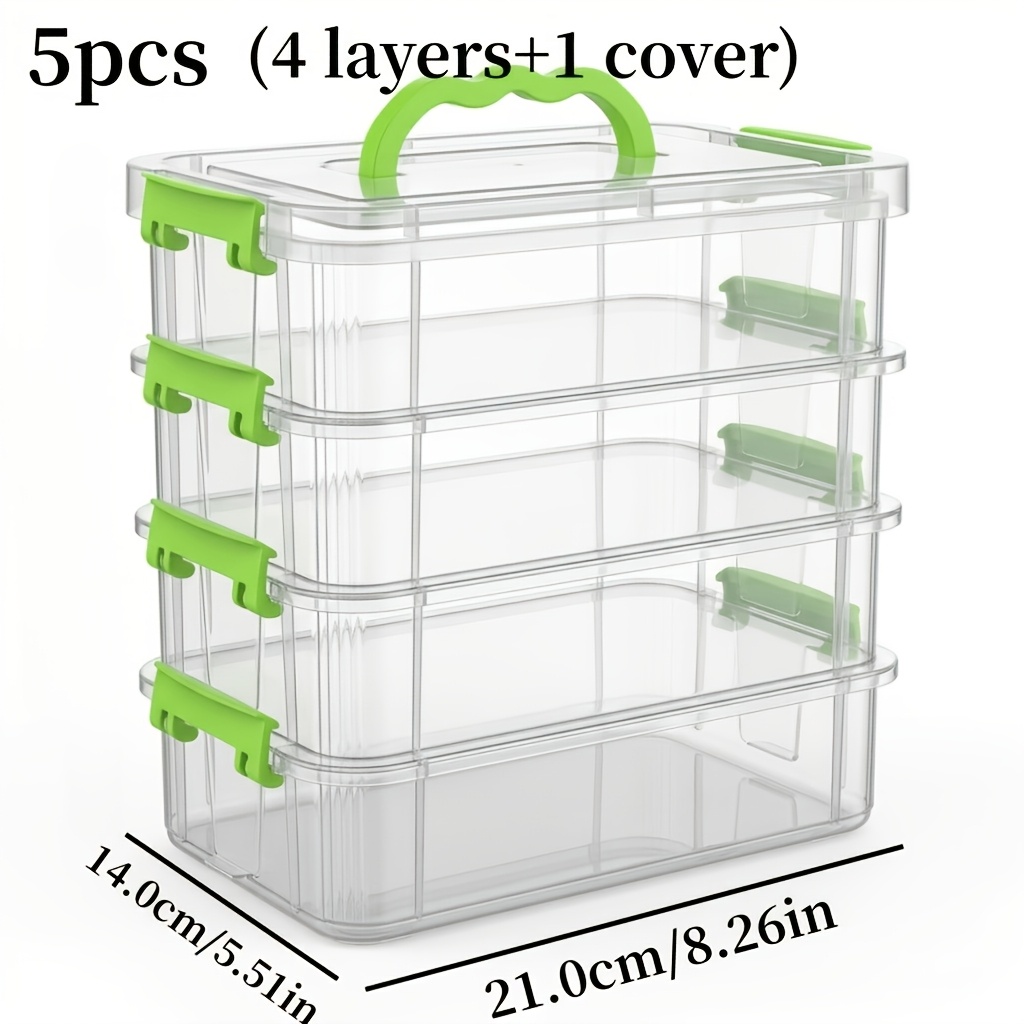 TEMU 5pcs (4 couches et 1 couvercle) Boîtes de rangement pour outils avec poignée, transparentes avec couvercles, organisateurs d'outils adaptés pour