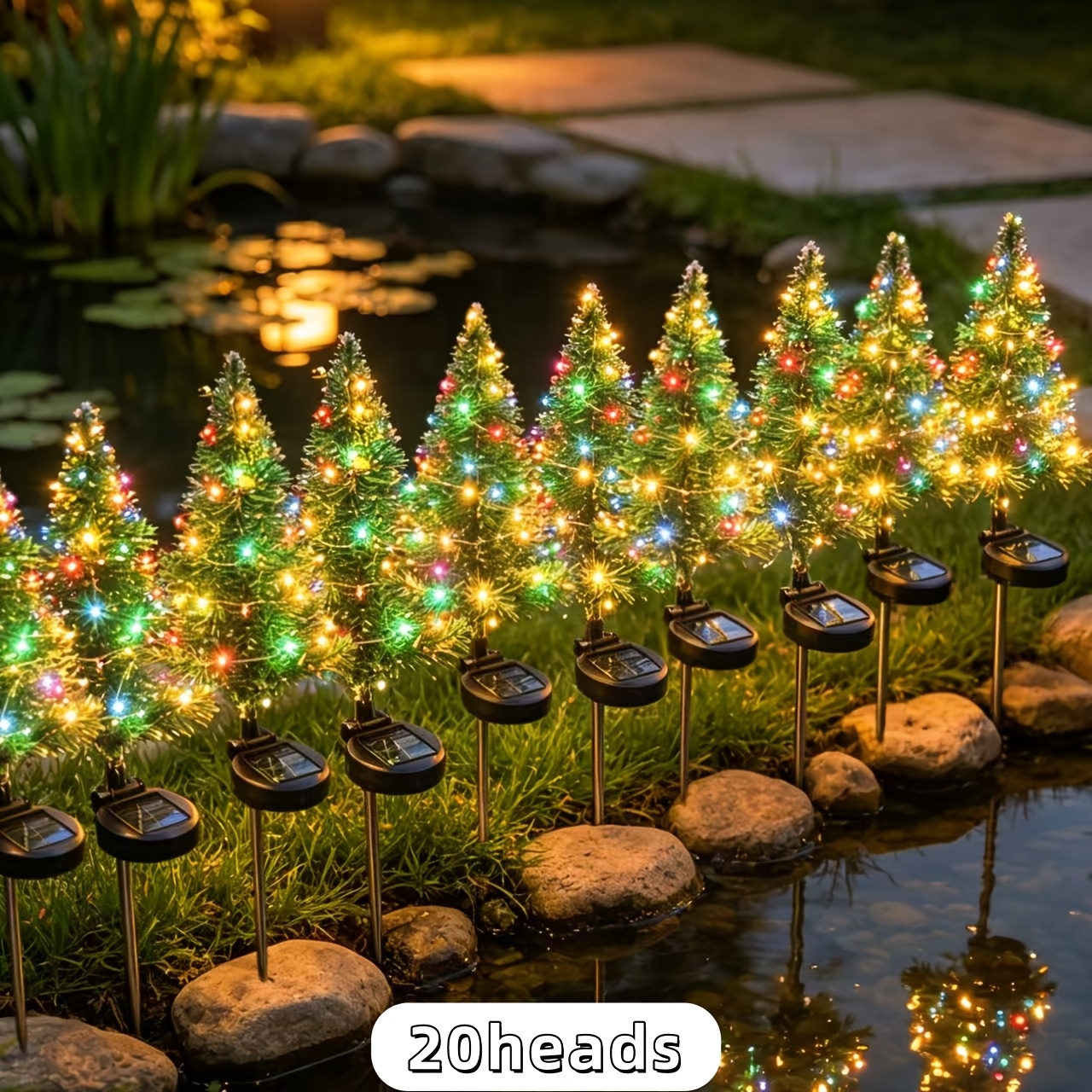 TEMU Guirlande Lumineuse Solaire 20LED pour Sapin de Noël, Plug de Sol, Ambiance de Noël Exclusif, Pleine de Lumière et d'Ombre Colorées, , Panneau