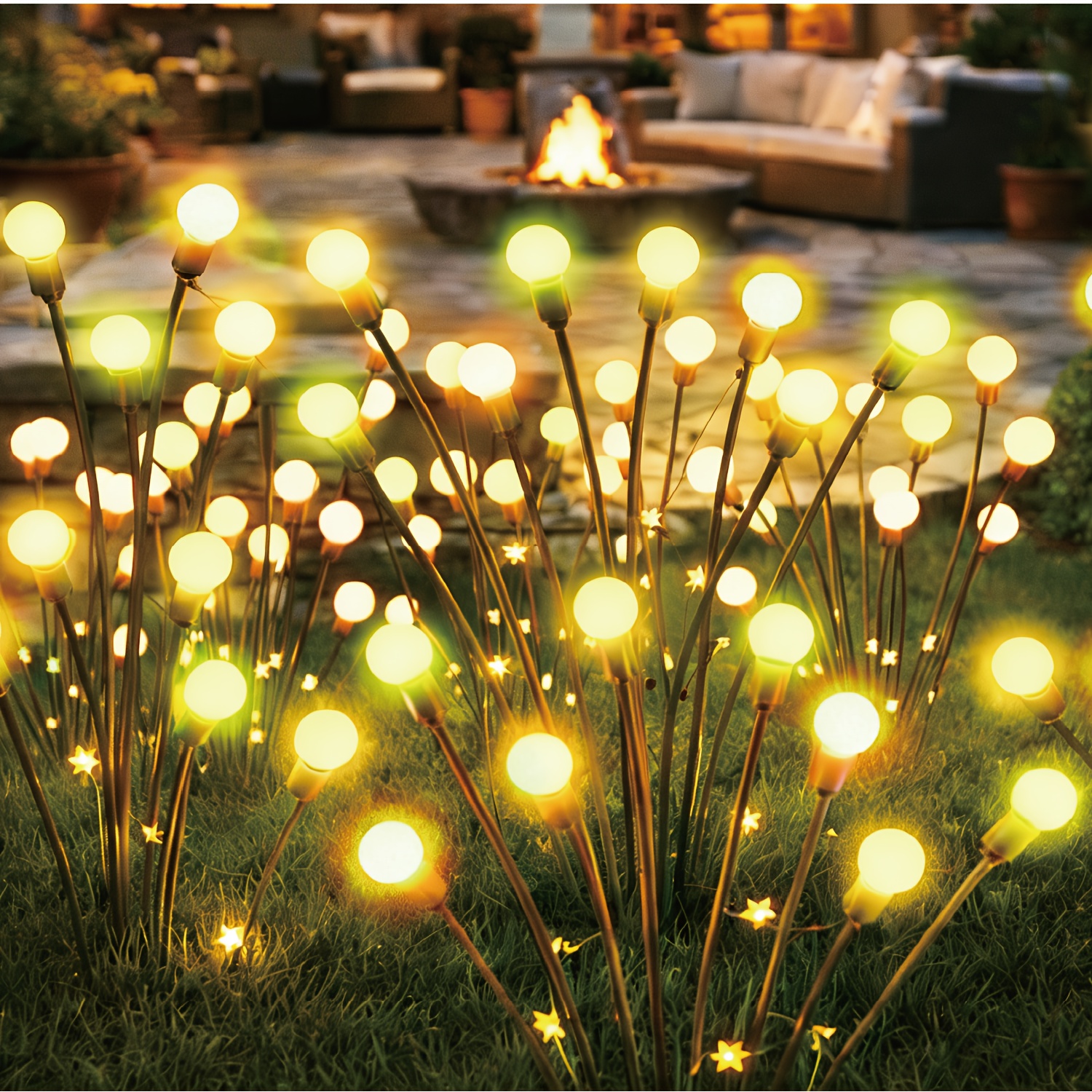 Image of 4pcs Solar Outdoor Lawn Lights, 32led Flickering Firefly Fairy Lights, Upgraded With 12 Flashing , Suitable For Garden, Courtyard, Lawn, Path, Wedding, Party, Easter, Holiday Decoration