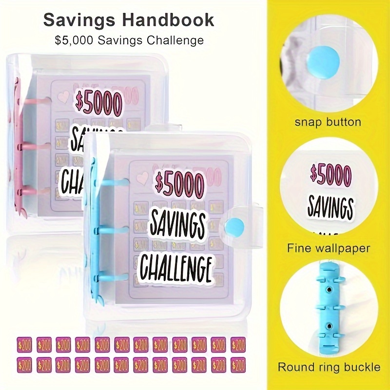 

5000 Dollar Savings Challenge Mini Binder, Portable Money-saving Budget Binder With Snap Button, Reusable Pvc Material, And Round Ring For Cash Storage