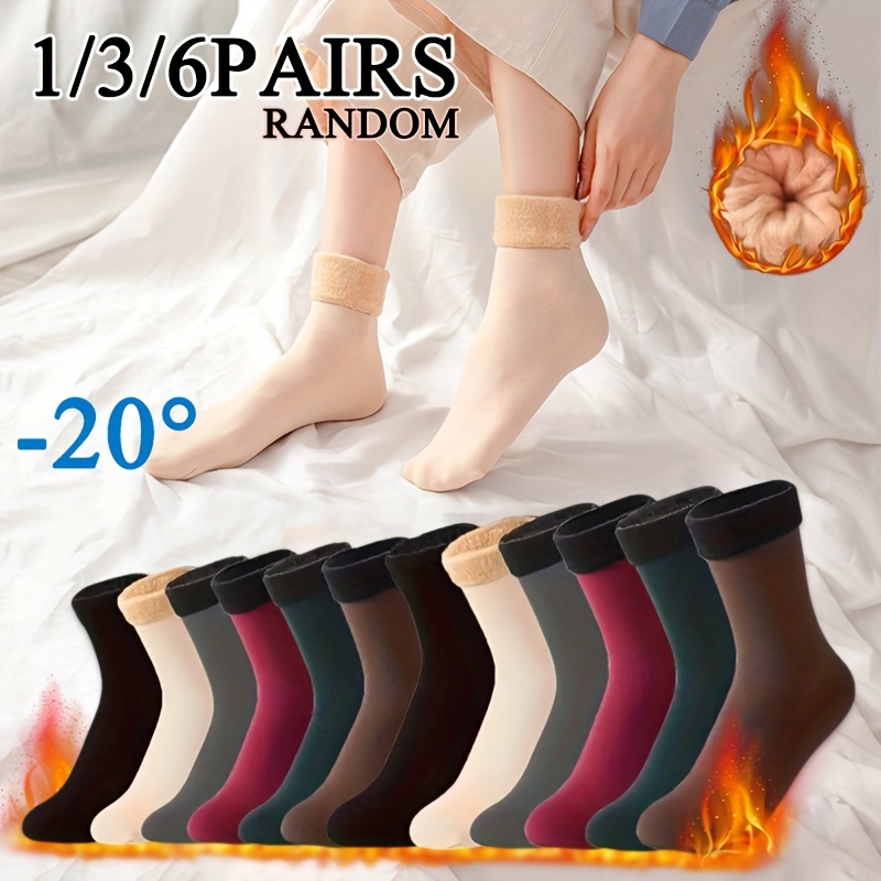 

1/3/6 Pairs Of Autumn And Winter Plus Socks, Plain Color, Warm And Cold-resistant, Knitted, Warm And Self-heating, Mid-calf, Cold-resistant Socks