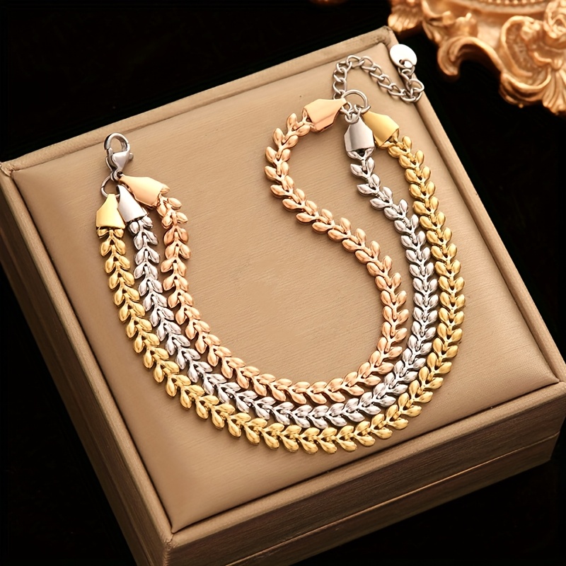 TEMU 1 braccialetto in acciaio inossidabile a forma di catena , un accessorio da polso in metallo texturizzato per donne, come regalo