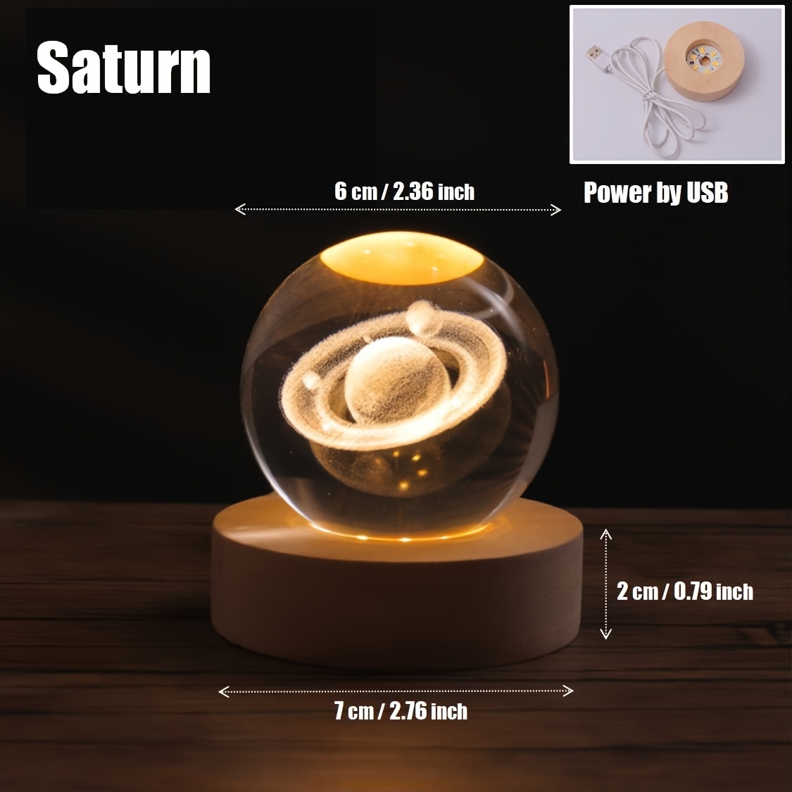 TEMU Modern Led Crystal Table Lamp With Wood Base & /crystal Ball Light - Night Light Suitable For Bedside, Desk, Office - Elegant Lamp, Perfect Gift
