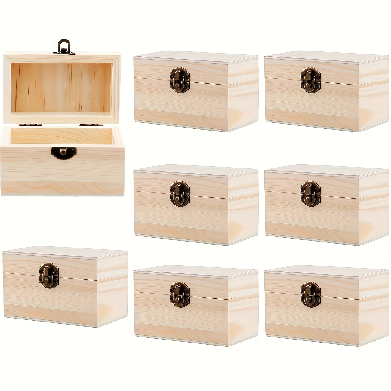 TEMU Vintage Style Unfinished Wooden Craft Box With Hinged Lid And Magnetic Clasp, Rectangular Storage Container For Diy Crafts, Jewelry, Gifts, And