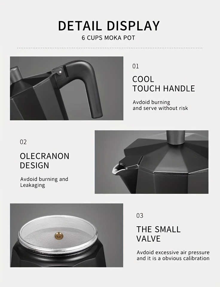 Percolador de café de 3/6/9 tazas - Cocción de café italiano y cubano, fabricante de café griego, construcción metálica duradera, no necesita electricidad, mango y boquilla fáciles de usar, perfecto para uso en casa, oficina o cafetería, bar de café, equipo de oficina para café, acabado metálico elegante, material fácil de limpiar