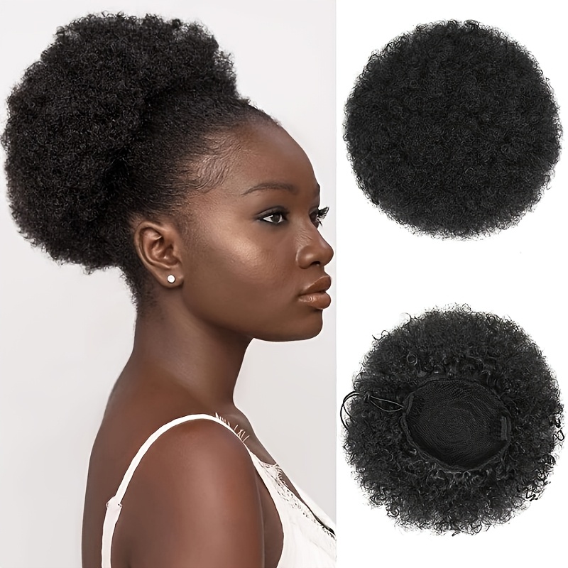 TEMU Extension de Queue de Cheval Afro Puff à Cordon pour Femmes, Postiche Queue de Cheval Afro Bouclée Kinky, Postiche en Cheveux Humains Naturel
