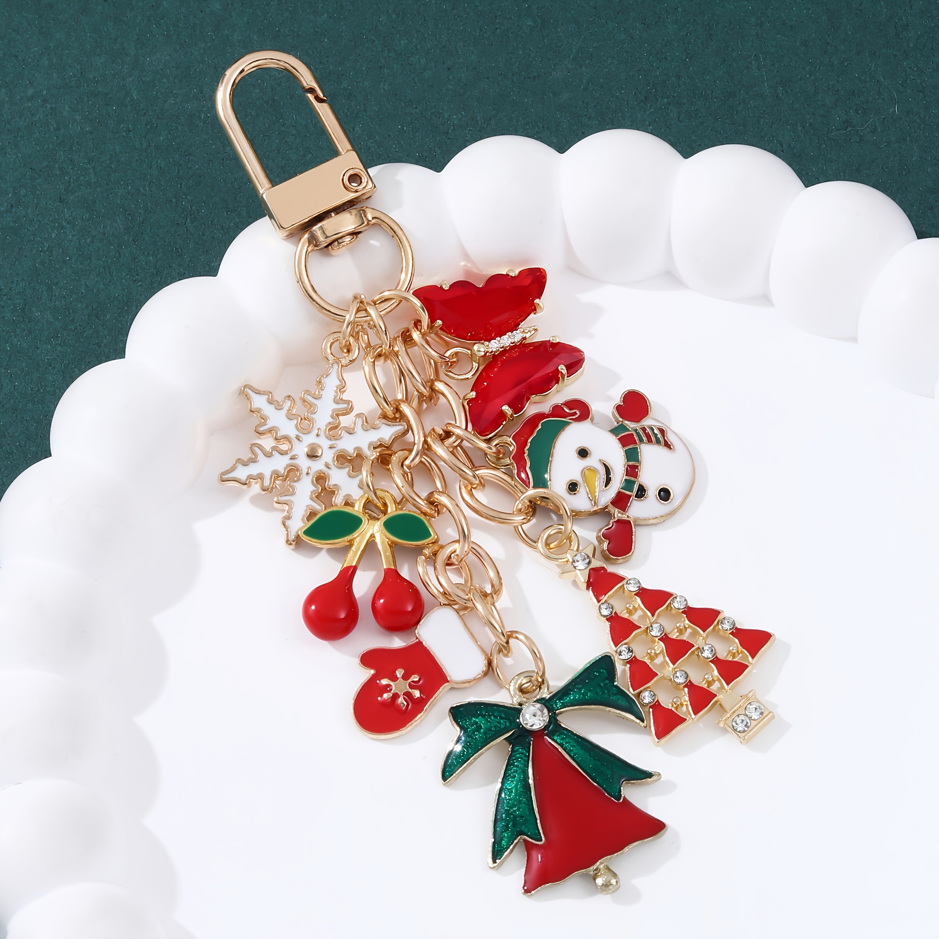 TEMU Porte-clés créatif 1 pièce en émail avec arbre, de neige, cloche à cerises, joli bijou de Noël fait main