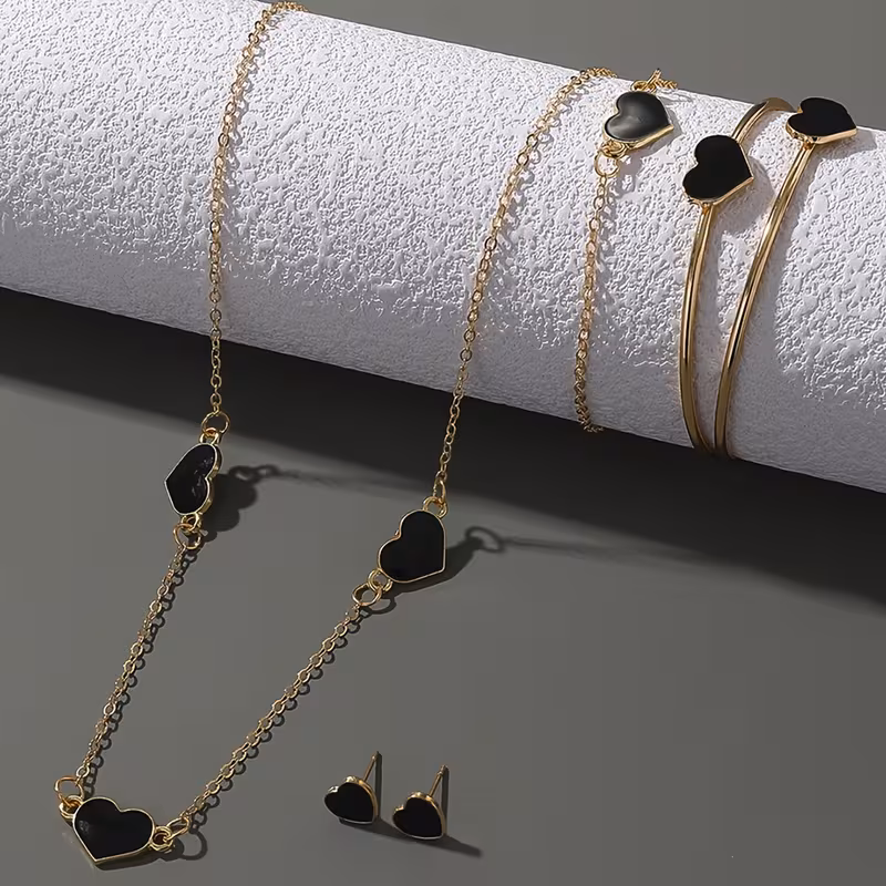 5pcs womens fashion jewelry set luxurious elegant and minimalist style heart pendant necklace stud earrings bracelet and bangle set suitable for womens daily wear casual weddings banquets valentines day and mothers day gifts details 1