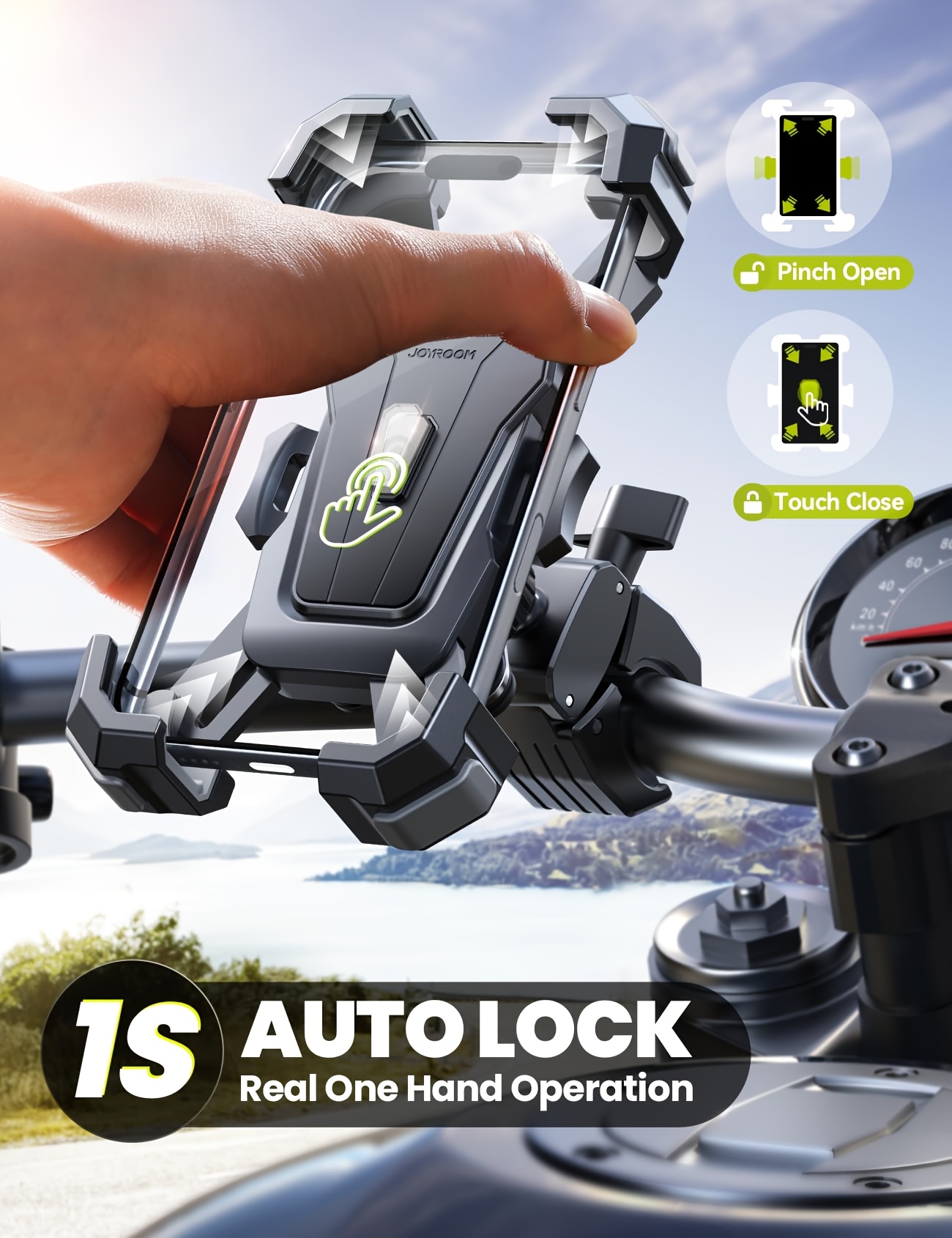 Motorcycle Phone Mount Holder -[Dual Vibration Dampener] [18.29cm Big Phone Friendly] Bike Phone Holder Mount Motorcycle Additions Bicycle Handlebar Phone Mount for Iphone, Galaxy All Cell Phones, Without Battery