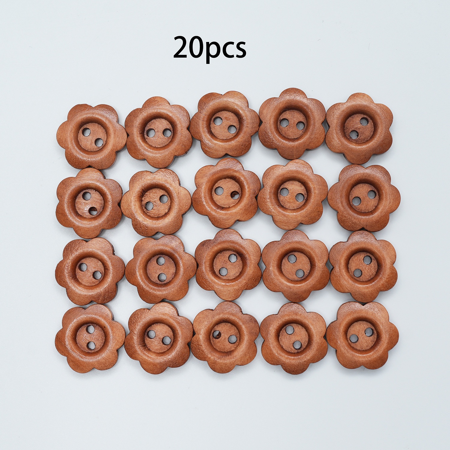 TEMU 20pcs Of Floral Wooden Buttons Measuring 1.7x1.7 Cm With 2 Holes And A Thickness Of 0.4 Cm