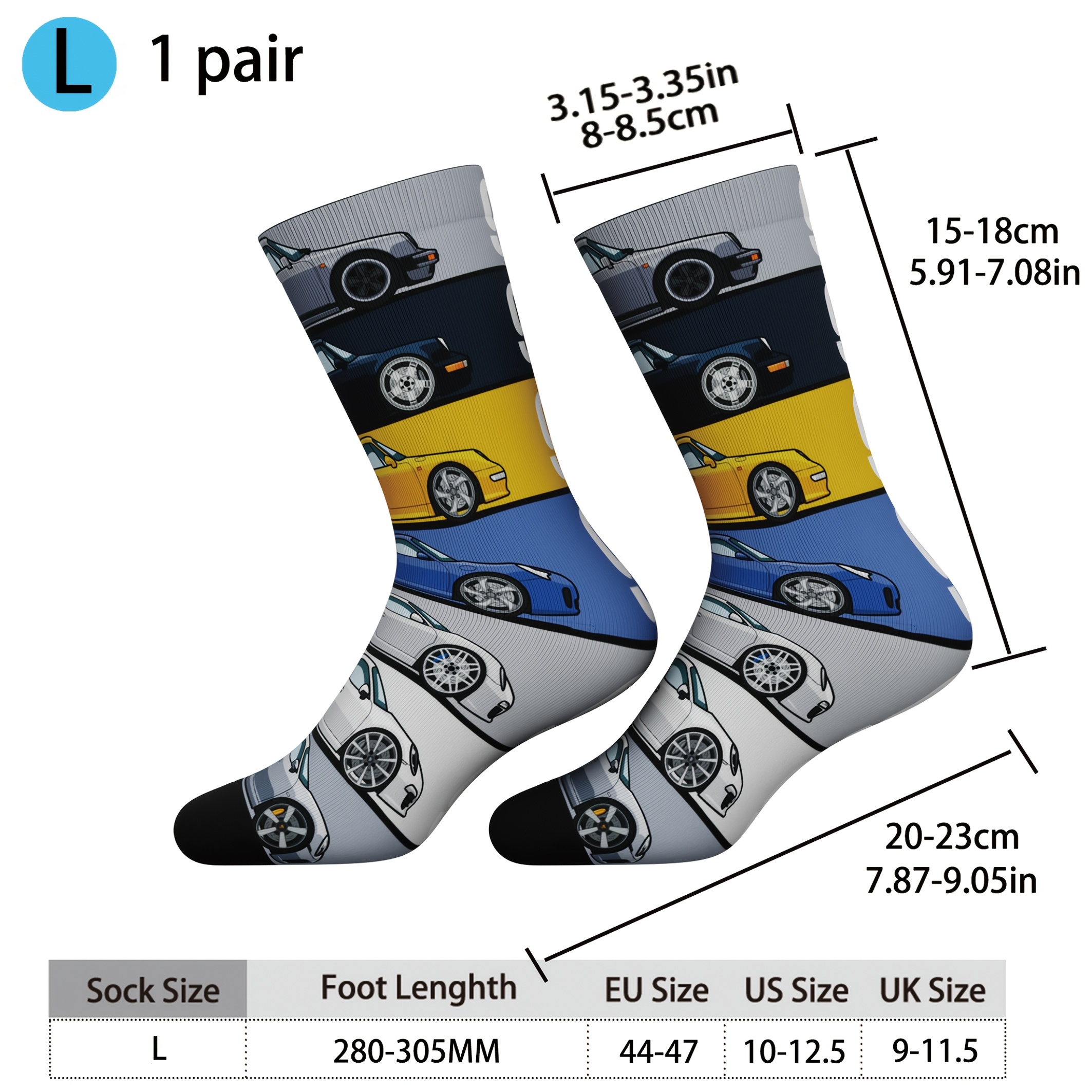 E-shop 1 Paar Herren--Multicolor-Print-Wadenstrümpfe, 3D-Digital-Nahtlosdruck mit Mehrfarben-Elementen, langlebig, weich bequem, für Autoenthusiasten