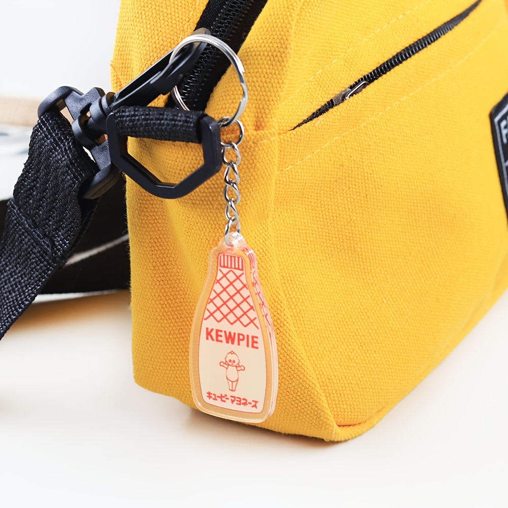 TEMU 2d Flat [1pc] Japanese Classic Ketchup Bottle Keychain, Red And Block Acrylic Key Chain Key Fob, Fun Peripheral Accessory For Japanese Food